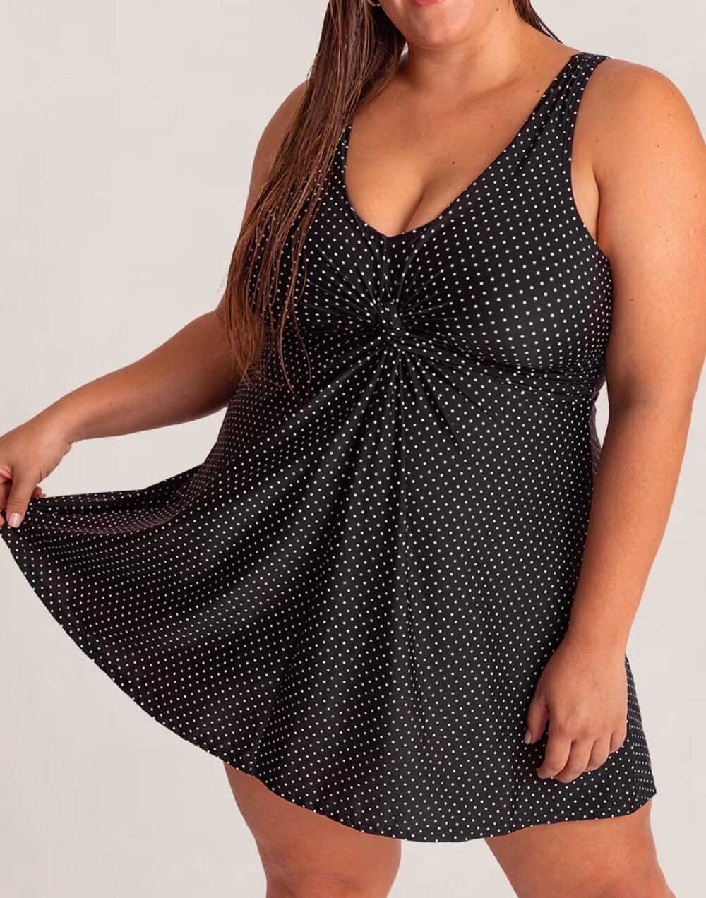 Shapermint Essentials Polka Dot Knot Front Swim Dress Women Size 4XL Black White